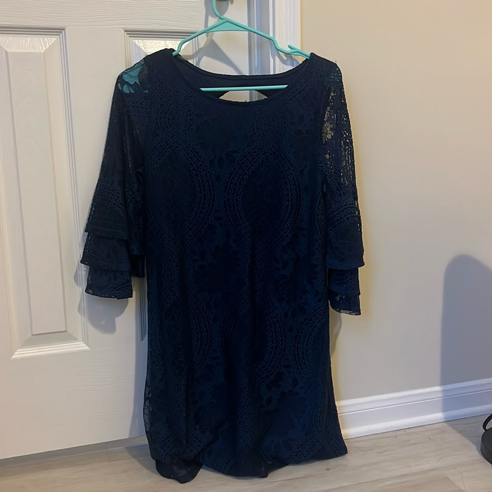 Blue flowy dress with lace worn only twice
